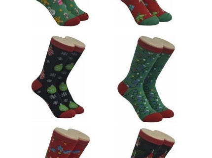 Women's Christmas Crew Socks Bright Colorful Fancy Design 6 Pairs Size 9-11 Assorted Color