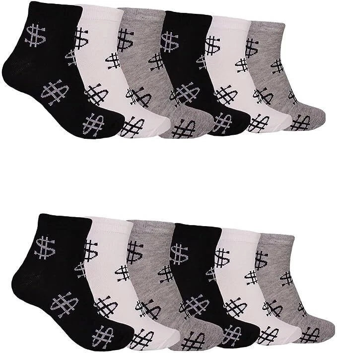 12 Pairs Men's Ankle Quarter Crew Casual Sport Socks Low Cut Socks 9-11 ,10-13