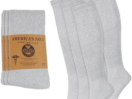 6 Pairs Diabetic Socks Over The Calf - Knee High Premium Cotton Socks Men's Size 10-13 Big & Tall Size 13-16