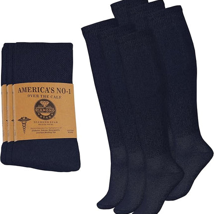 6 Pairs Diabetic Socks Over The Calf - Knee High Premium Cotton Socks Men's Size 10-13 Big & Tall Size 13-16