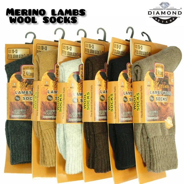 6 Pairs Men Merino Lambs Wool Socks Winter Heavy Duty Thermal Boots Size 9-11 10-13