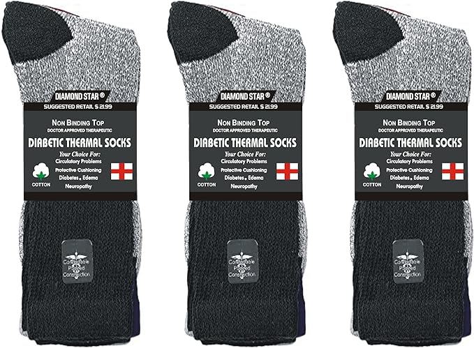 Diabetic Socks For Men and Women Loose Fit Non-Binding Thermal Diabetic Crew Cotton Socks Keep Foot Warm.