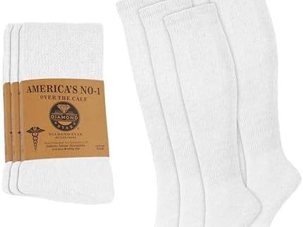 6 Pairs Diabetic Socks Over The Calf - Knee High Premium Cotton Socks Men's Size 10-13 Big & Tall Size 13-16