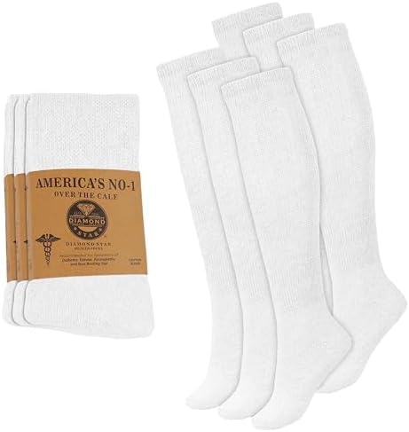 6 Pairs Diabetic Socks Over The Calf - Knee High Premium Cotton Socks Men's Size 10-13 Big & Tall Size 13-16