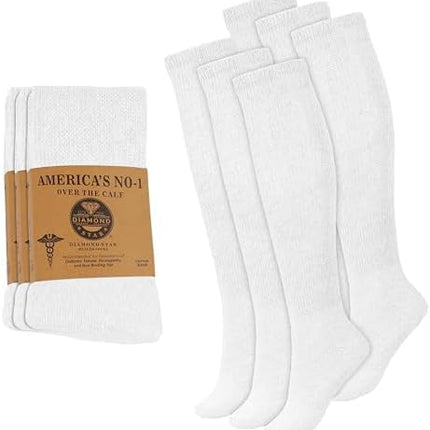 6 Pairs Diabetic Socks Over The Calf - Knee High Premium Cotton Socks Men's Size 10-13 Big & Tall Size 13-16