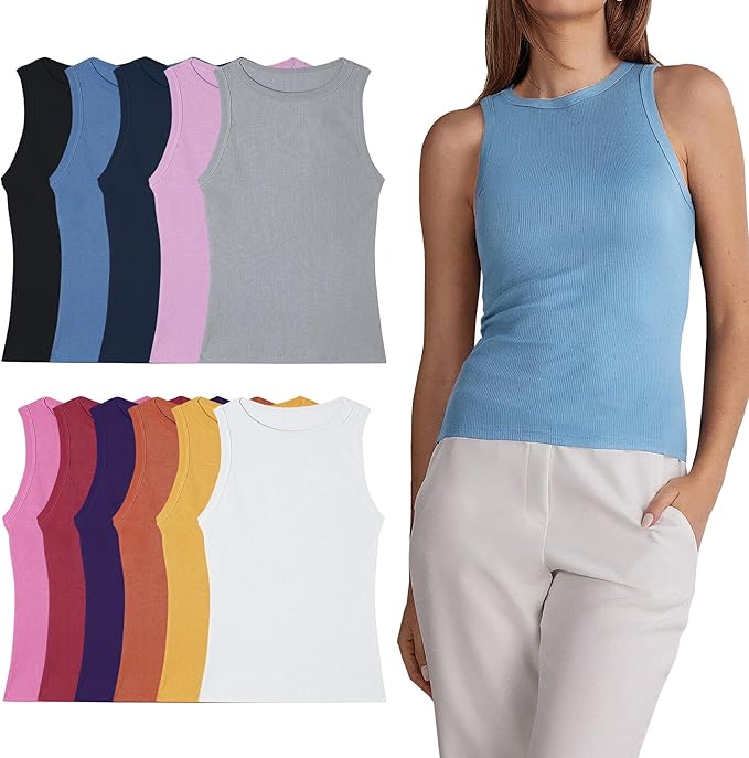 Women’s Undershirts (Pack of 12) Soft Cotton Blend Tank Tops, Tag Less A-Shirt Colorful Multipack Comfortable Fit