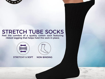 Men's 6 pairs Pack Athletic Tube Socks Running Sports OVER THE CALF Full Cushioned Premium Soft Cotton Big and Tall