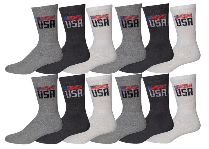 Men’s Casual Cotton Crew Socks USA for All Purpose Work Sports 12 pairs Bulk & Wholesale