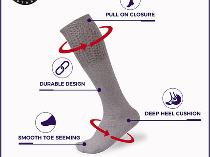 Men's 6 pairs Pack Athletic Tube Socks Running Sports OVER THE CALF Full Cushioned Premium Soft Cotton Big and Tall