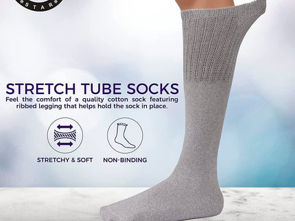 Men's 6 pairs Pack Athletic Tube Socks Running Sports OVER THE CALF Full Cushioned Premium Soft Cotton Big and Tall