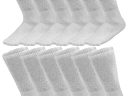 Diamond Star 12 Pack Diabetic Socks, Non-Binding Extra Wide Doctor Approved Cotton Socks for Men’s Women’s Big & Tall Size 13-15