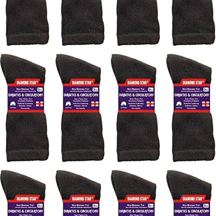 Diamond Star Diabetic Socks For Men Women Non-Binding Doctor Approved Diabetic Crew Socks Brown 12 Pairs