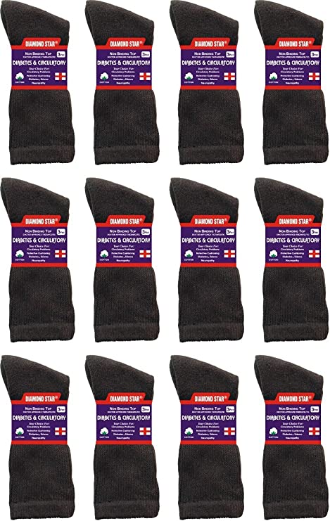 Diamond Star Diabetic Socks For Men Women Non-Binding Doctor Approved Diabetic Crew Socks Brown 12 Pairs