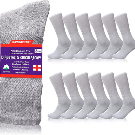 Diabetic Socks, Non-Binding Circulatory Cushion Cotton Crew Diabetic Socks for Men Big & Tall Extra Wide Top