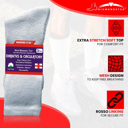 12 PAIRS MEN'S COTTON DIABETIC CREW SOCKS WHITE KING SIZE 13-15