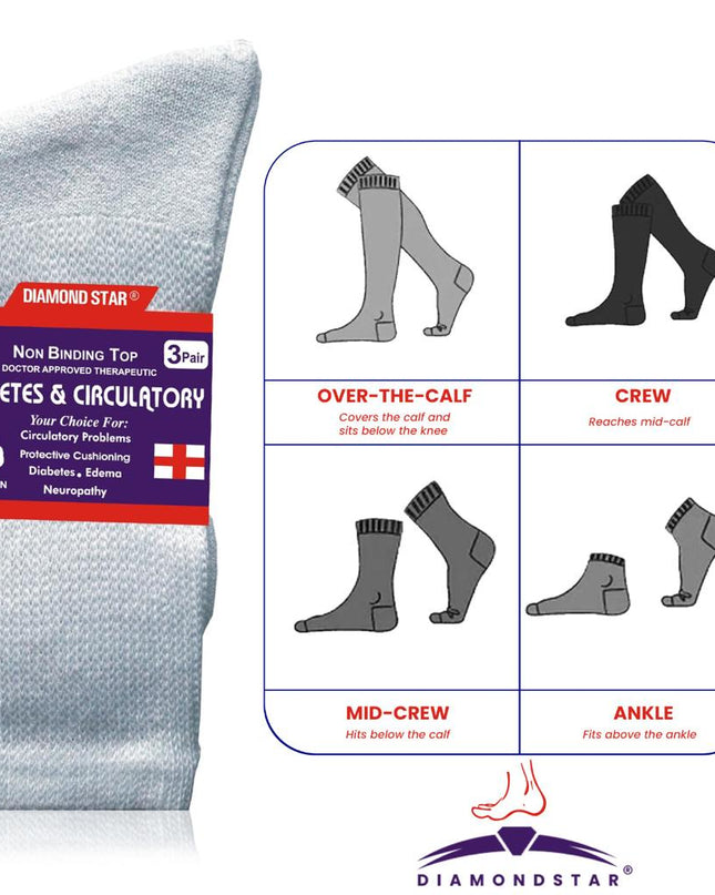 12 PAIRS MEN'S COTTON DIABETIC CREW SOCKS WHITE SIZE 10-13