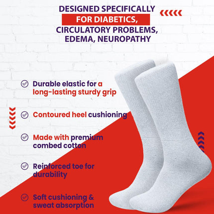12 PAIRS MEN'S COTTON DIABETIC CREW SOCKS WHITE KING SIZE 13-15