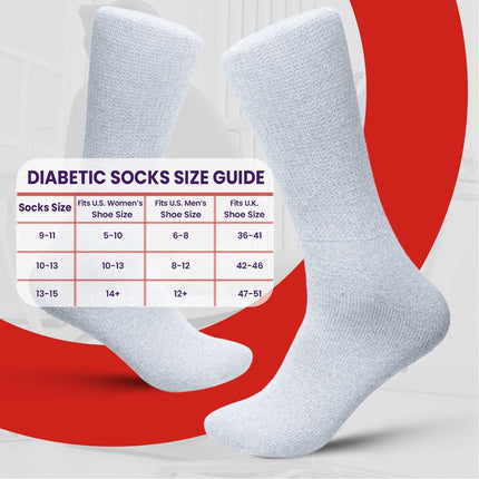 12 PAIRS MEN'S COTTON DIABETIC CREW SOCKS WHITE KING SIZE 13-15