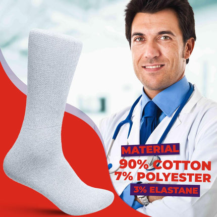 12 PAIRS MEN'S COTTON DIABETIC CREW SOCKS WHITE KING SIZE 13-15