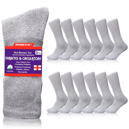 12 PAIRS MEN'S COTTON DIABETIC CREW SOCKS GREY KING SIZE 13-15