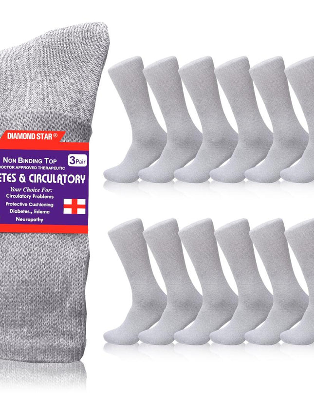 12 PAIRS MEN'S COTTON DIABETIC CREW SOCKS GREY SIZE 10-13