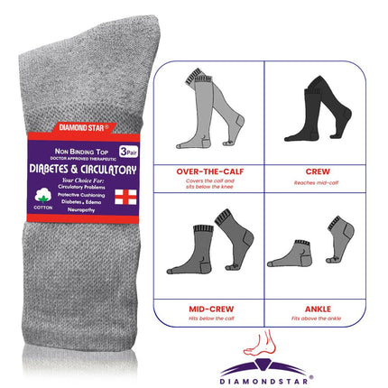 12 PAIRS MEN'S COTTON DIABETIC CREW SOCKS GREY KING SIZE 13-15