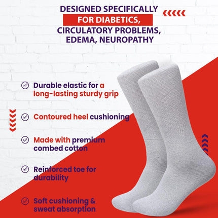 12 PAIRS MEN'S COTTON DIABETIC CREW SOCKS GREY KING SIZE 13-15