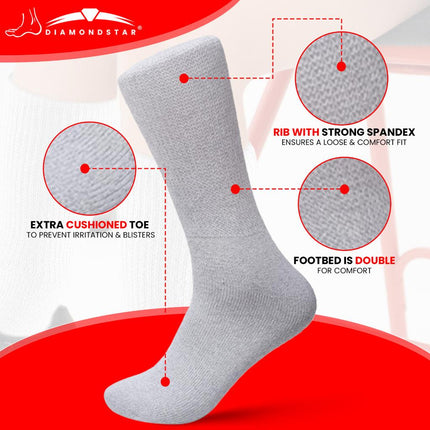 12 PAIRS MEN'S COTTON DIABETIC CREW SOCKS GREY KING SIZE 13-15