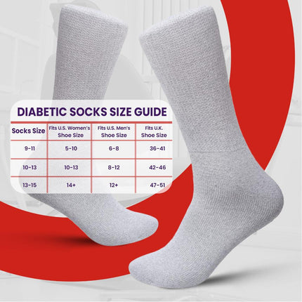 12 PAIRS MEN'S COTTON DIABETIC CREW SOCKS GREY KING SIZE 13-15