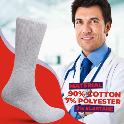 12 PAIRS MEN'S COTTON DIABETIC CREW SOCKS GREY KING SIZE 13-15