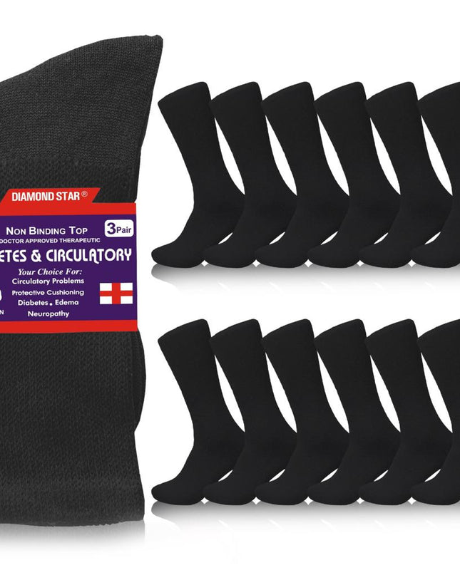 12 PAIRS WOMEN'S COTTON DIABETIC CREW SOCKS BLACK SIZE 9-11