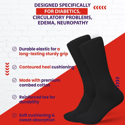 12 PAIRS WOMEN'S COTTON DIABETIC CREW SOCKS BLACK SIZE 9-11