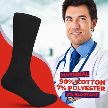 12 PAIRS MEN'S COTTON DIABETIC CREW SOCKS BLACK KING SIZE 13-15