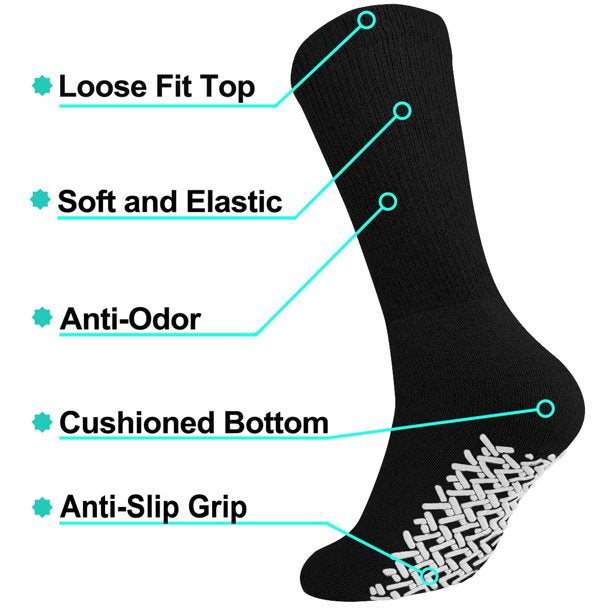12 Pairs pack Men's & Women's Diabetic Loos Top Therapeutic Anti Slip Non Skid Gripper Soft Cotton Full Cushioned Crew Socks