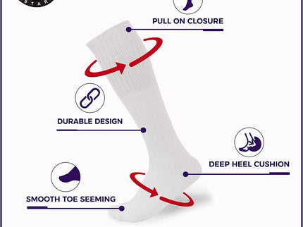 Men's 6 pairs Pack Athletic Tube Socks Running Sports OVER THE CALF Full Cushioned Premium Soft Cotton Big and Tall