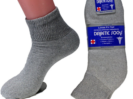 12 PAIRS PACK MEN'S & WOMEN'S COTTON DIABETIC ANKLE SOCKS BLACK GREY WHITE SIZE 9-11,10-13,13-15