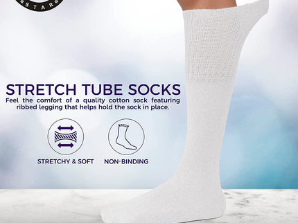 Men's 6 pairs Pack Athletic Tube Socks Running Sports OVER THE CALF Full Cushioned Premium Soft Cotton Big and Tall