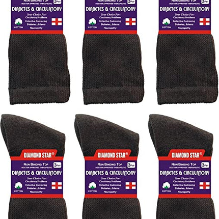 Diamond Star Diabetic Socks For Men Women Non-Binding Doctor Approved Diabetic Crew Socks Brown 12 Pairs