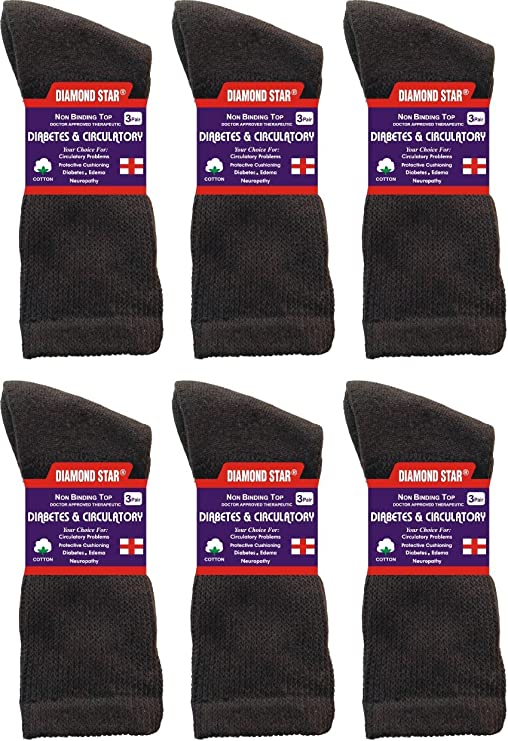Diamond Star Diabetic Socks For Men Women Non-Binding Doctor Approved Diabetic Crew Socks Brown 12 Pairs