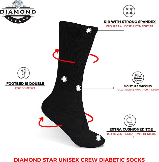3-12 Pairs Men Women Circulatory Health Diabetic Crew Socks 9-11 10-13 13-15