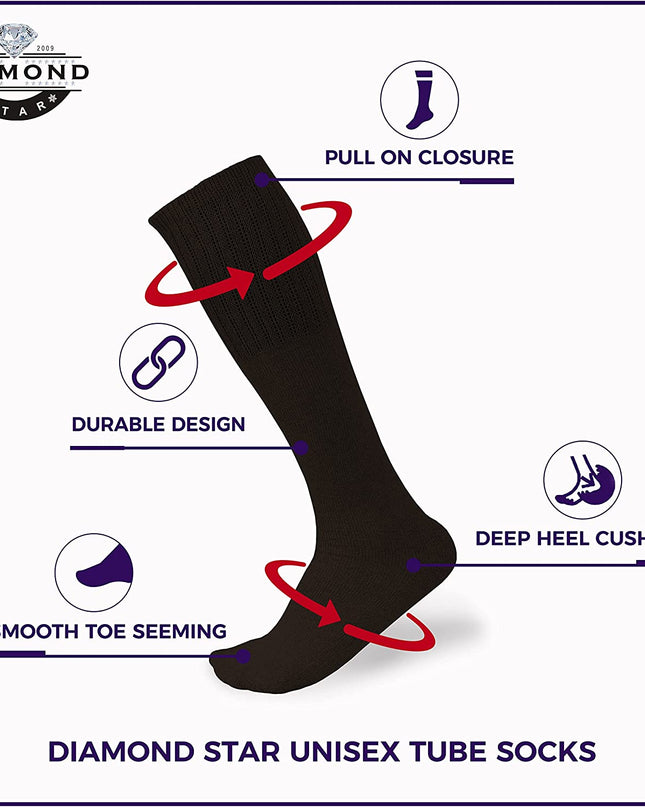 Men's 6 pairs Pack Athletic Tube Socks Running Sports OVER THE CALF Full Cushioned Premium Soft Cotton Big and Tall