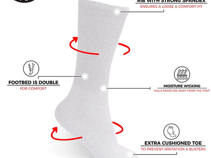 Diamond Star 12 Pack Diabetic Socks, Non-Binding Extra Wide Doctor Approved Cotton Socks for Men’s Women’s Big & Tall Size 13-15