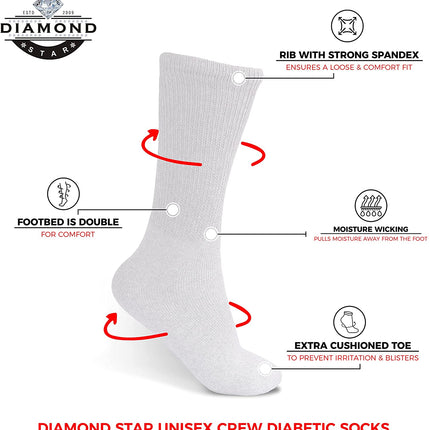 Diabetic Socks, Non-Binding Circulatory Cushion Cotton Crew Socks for Men Big & Tall Extra Wide Top Size 13-15
