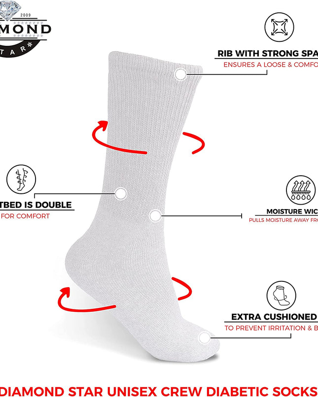 Diabetic Socks, Non-Binding Circulatory Cushion Cotton Crew Socks for Men Big & Tall Extra Wide Top Size 13-15