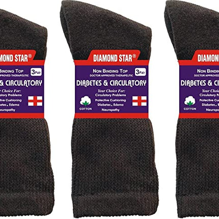 Diamond Star Diabetic Socks For Men Women Non-Binding Doctor Approved Diabetic Crew Socks Brown 12 Pairs