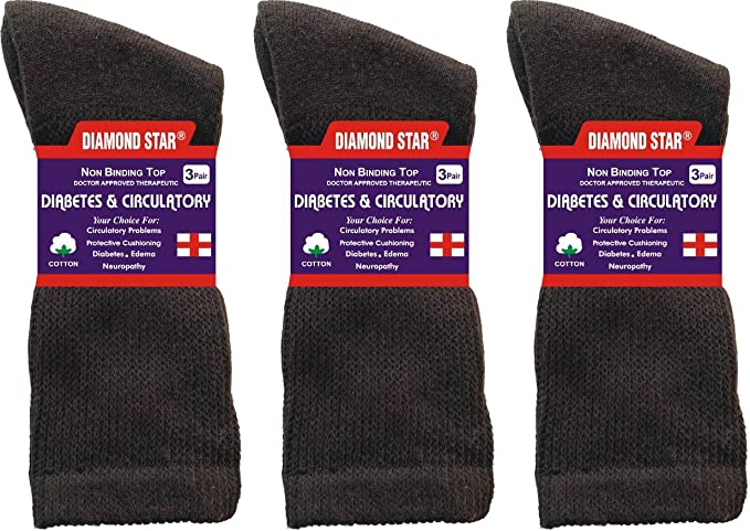 Diamond Star Diabetic Socks For Men Women Non-Binding Doctor Approved Diabetic Crew Socks Brown 12 Pairs