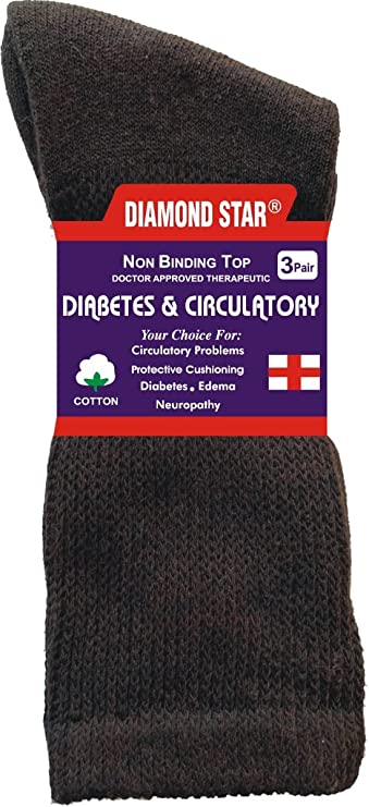 Diamond Star Diabetic Socks For Men Women Non-Binding Doctor Approved Diabetic Crew Socks Brown 12 Pairs