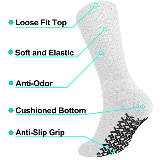 12 Pairs pack Men's & Women's Diabetic Loos Top Therapeutic Anti Slip Non Skid Gripper Soft Cotton Full Cushioned Crew Socks