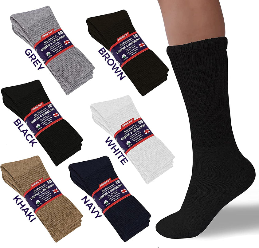 Diabetic Socks, Non-Binding Circulatory Cushion Cotton Crew Socks for Men Women