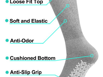 12 Pairs pack Men's & Women's Diabetic Loos Top Therapeutic Anti Slip Non Skid Gripper Soft Cotton Full Cushioned Crew Socks